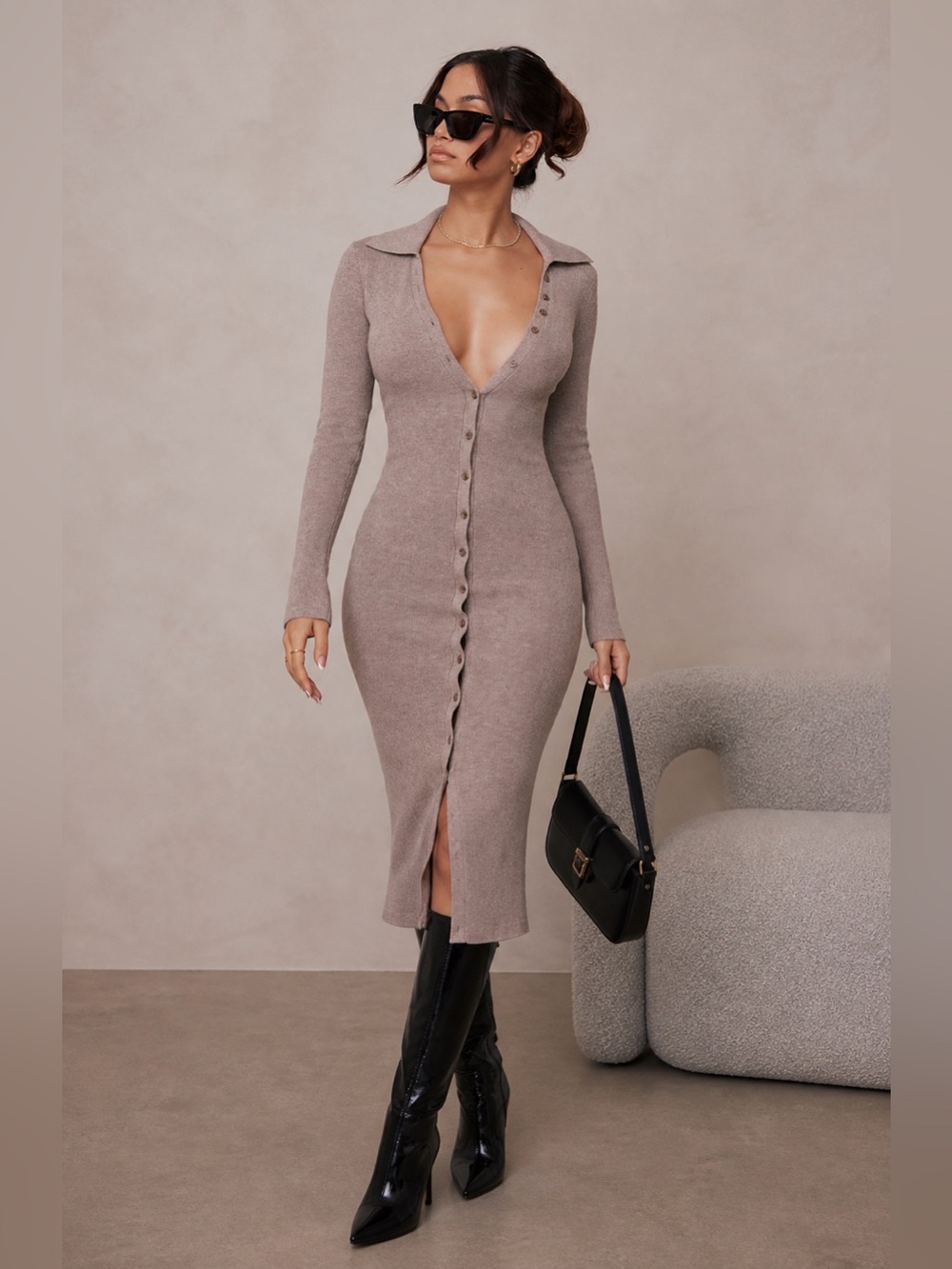 🩷Firm Price🩷House of CB Yvette beige cashmere knit midi dress - Picture 5 of 13
